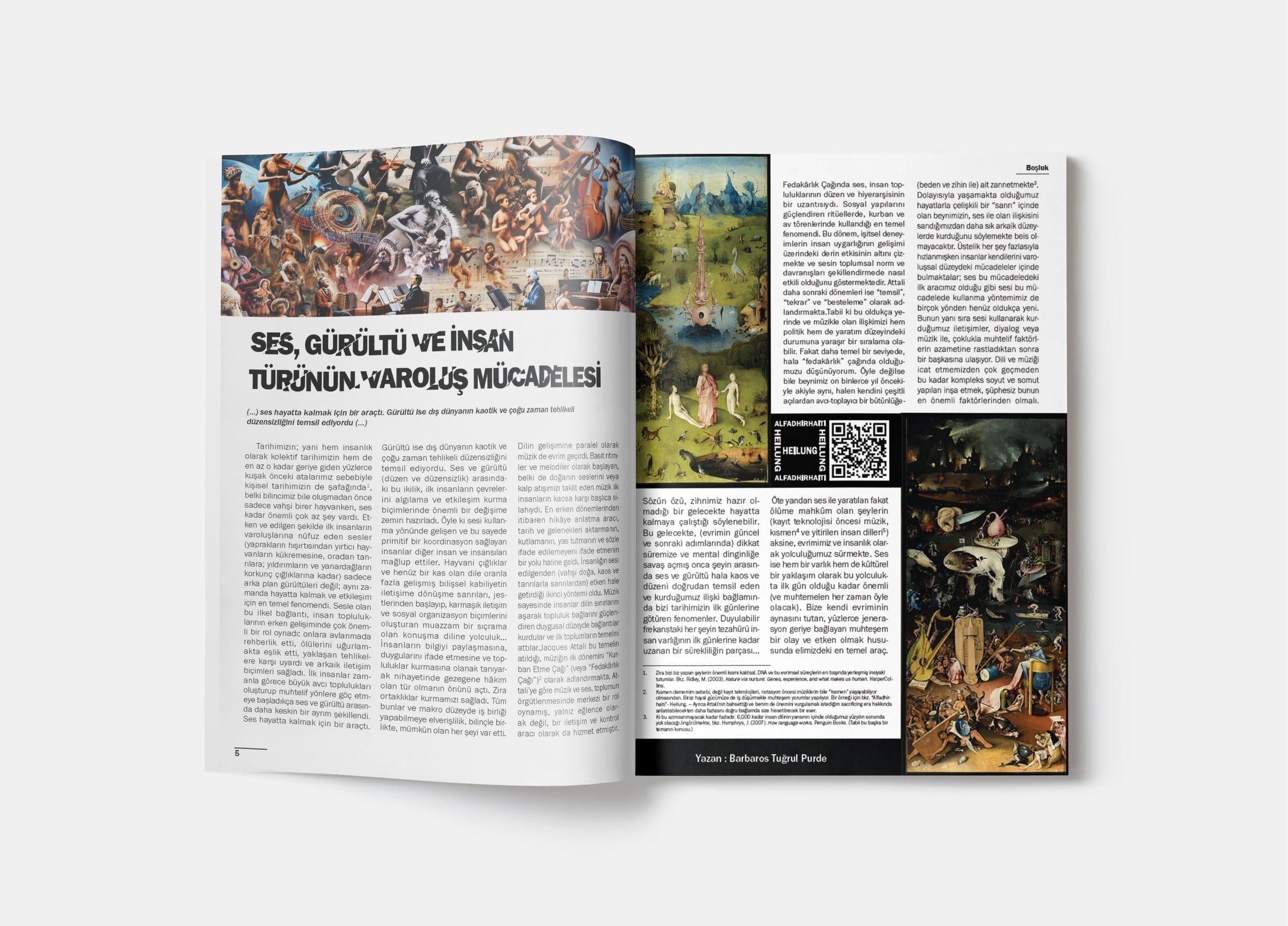 Feature-Doppelseite zur kulturellen Rolle der Stimme, klassische Malerei als Hintergrund.
