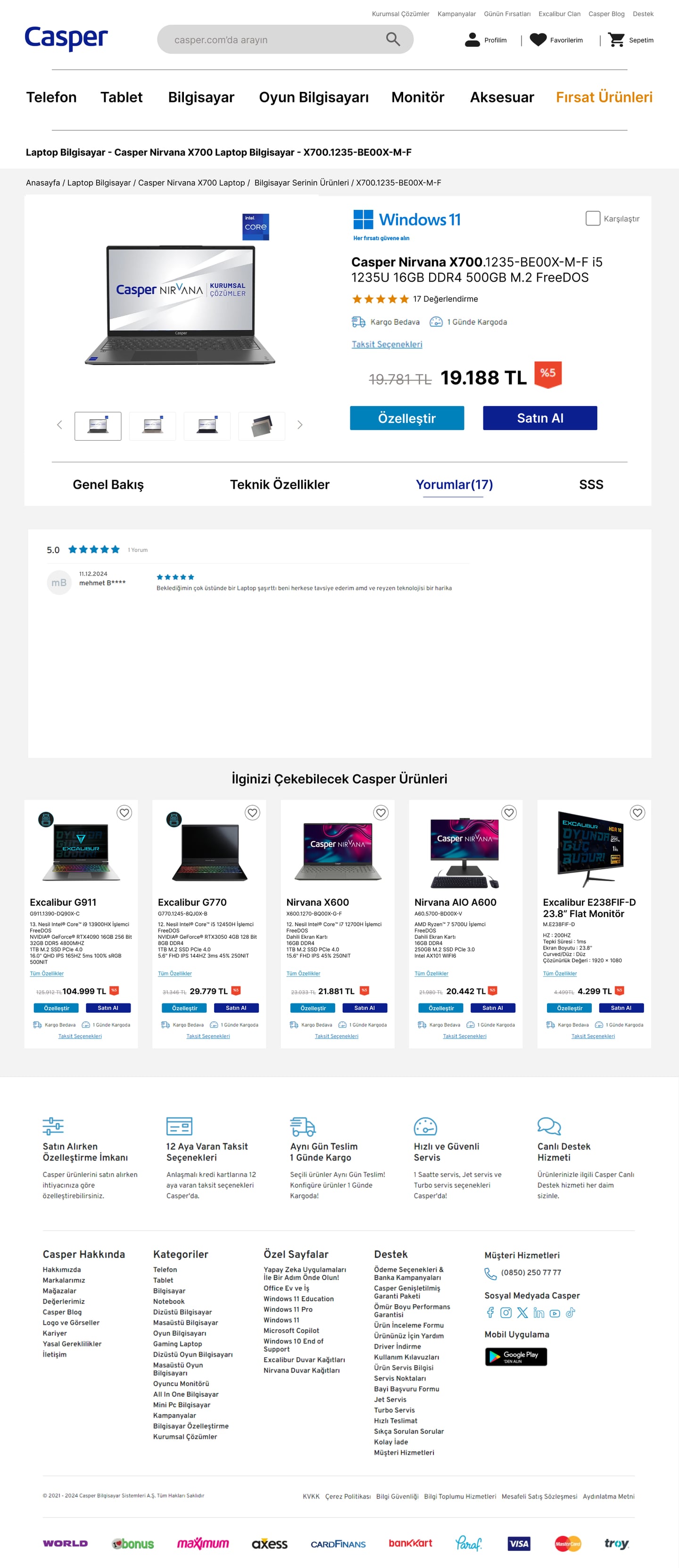 Produktseite auf dem Bewertungs-Tab mit Sternebewertungen und Nutzerbewertungen auf der Seite.
