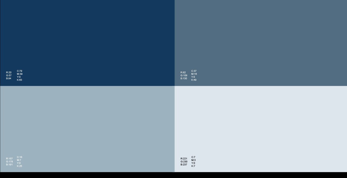 Farbpalette von Credit Suisse als horizontale gestapelte Balken, jeweils mit Rollenbezeichnung und Hex-Code.