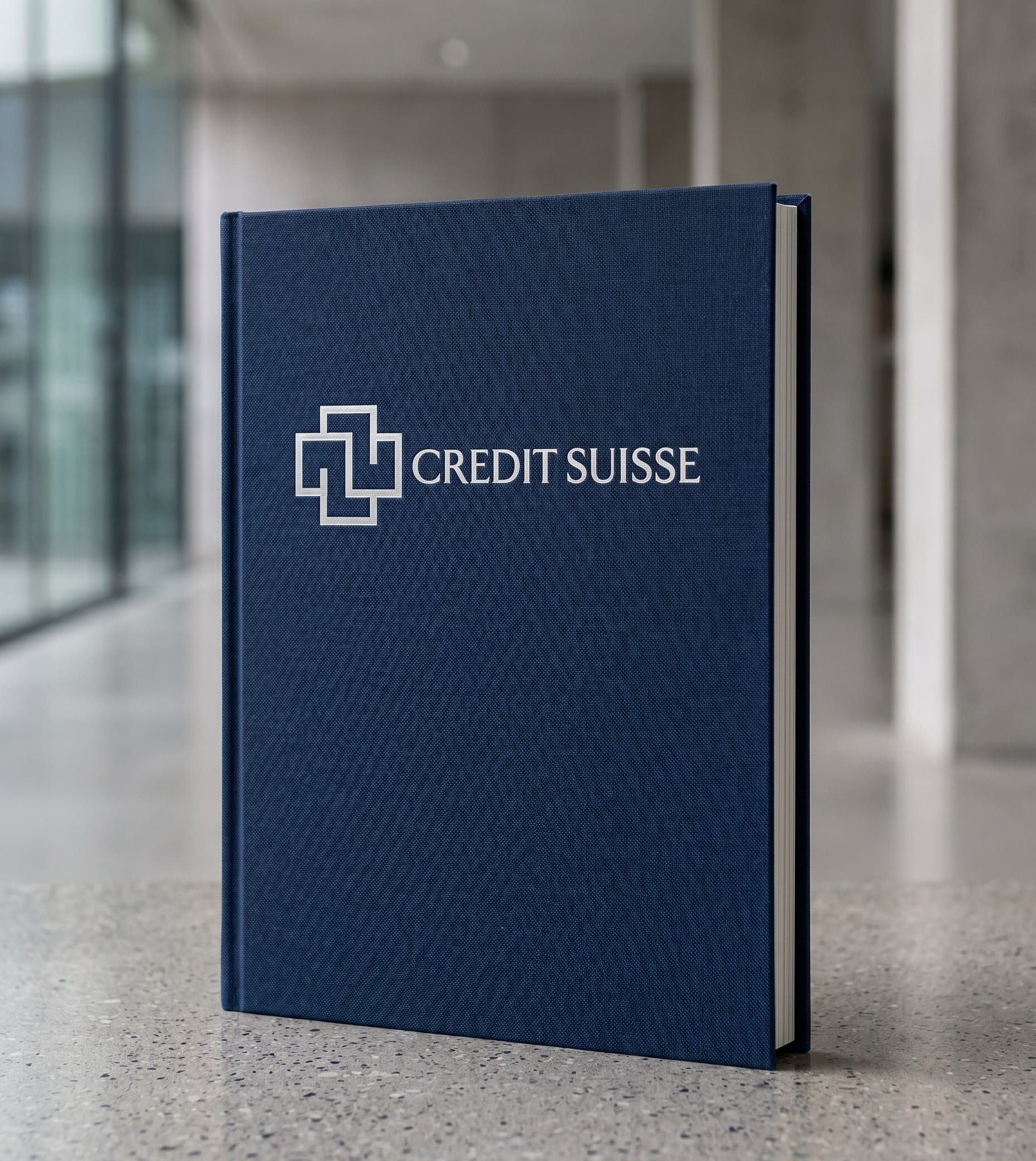 Geschäftsbericht als Hardcover, tiefes Marineblau mit geprägtem Wermelinger-Kreuz.